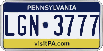 PA license plate LGN3777