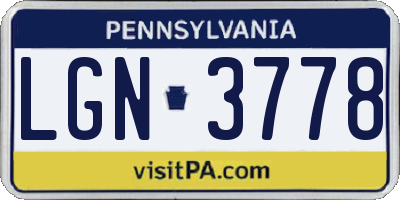 PA license plate LGN3778
