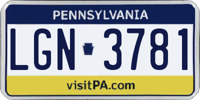PA license plate LGN3781