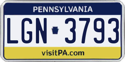 PA license plate LGN3793