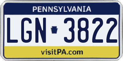 PA license plate LGN3822