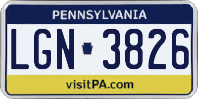 PA license plate LGN3826