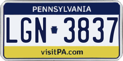 PA license plate LGN3837