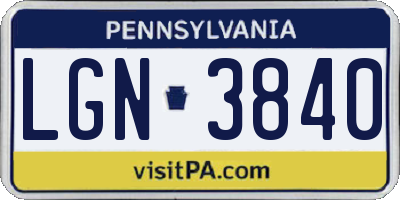PA license plate LGN3840