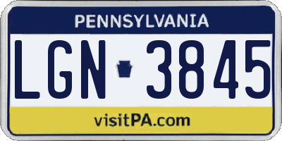 PA license plate LGN3845