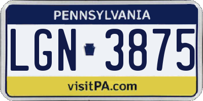PA license plate LGN3875
