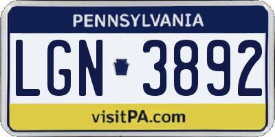 PA license plate LGN3892