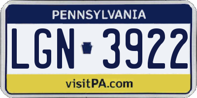 PA license plate LGN3922