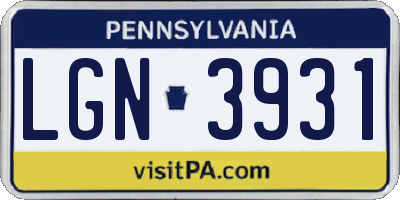 PA license plate LGN3931