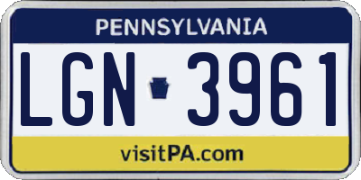 PA license plate LGN3961