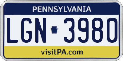 PA license plate LGN3980