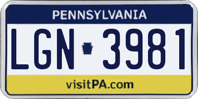 PA license plate LGN3981
