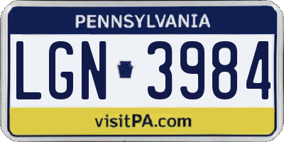 PA license plate LGN3984