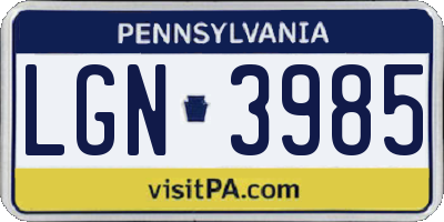PA license plate LGN3985