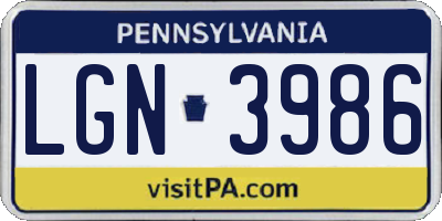 PA license plate LGN3986