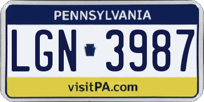PA license plate LGN3987