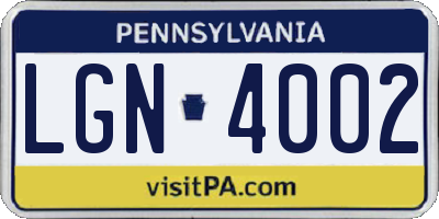 PA license plate LGN4002