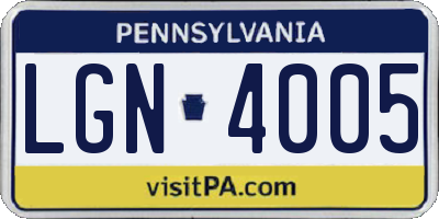PA license plate LGN4005