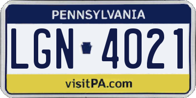 PA license plate LGN4021