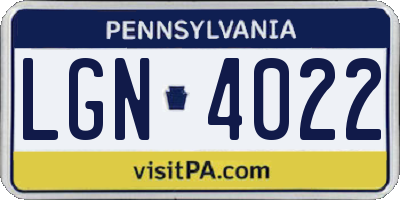 PA license plate LGN4022