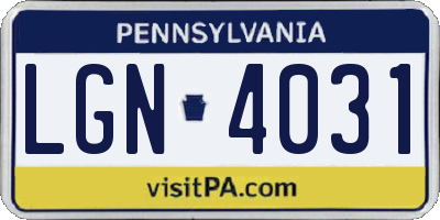 PA license plate LGN4031