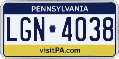 PA license plate LGN4038