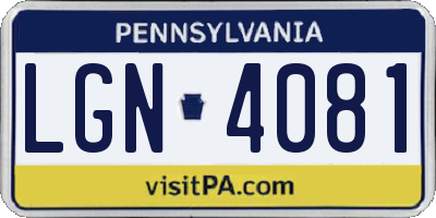 PA license plate LGN4081