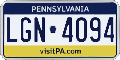 PA license plate LGN4094