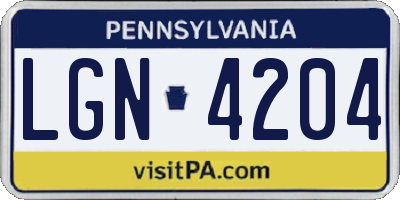 PA license plate LGN4204
