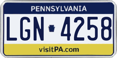 PA license plate LGN4258