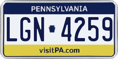 PA license plate LGN4259