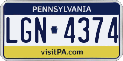 PA license plate LGN4374