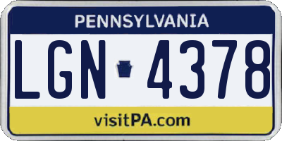 PA license plate LGN4378