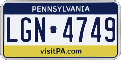 PA license plate LGN4749
