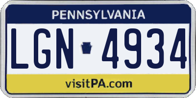 PA license plate LGN4934