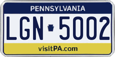 PA license plate LGN5002