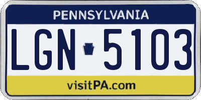 PA license plate LGN5103