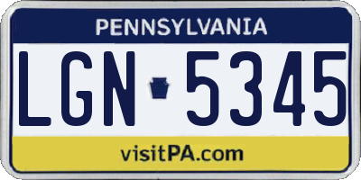 PA license plate LGN5345