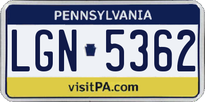 PA license plate LGN5362