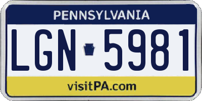 PA license plate LGN5981