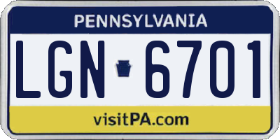 PA license plate LGN6701