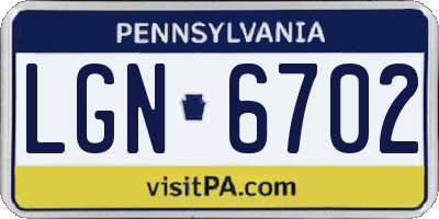 PA license plate LGN6702