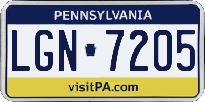PA license plate LGN7205