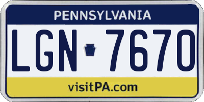 PA license plate LGN7670
