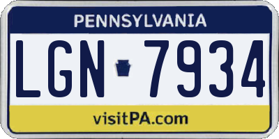PA license plate LGN7934