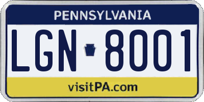 PA license plate LGN8001