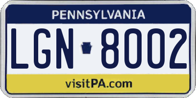 PA license plate LGN8002