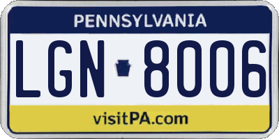 PA license plate LGN8006