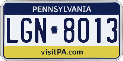 PA license plate LGN8013