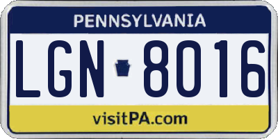 PA license plate LGN8016